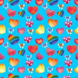 Seamless background. Hearts watercolor. Happy Valentine`s day. Blue background. stock photo Seamless background. Hearts watercolor. Happy Valentine`s day. Blue background. stock photo