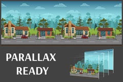 Seamless cartoon street landscape, vector unending background with separated layers. vector illustration Seamless cartoon street landscape, vector unending background with separated layers. vector illustration