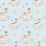 Seamless Christmas baby deer seamless pattern. Hand drawn winter backgraund with deer, snowflakes. Nursery xmas animal Stock Photo Seamless Christmas baby deer seamless pattern. Hand drawn winter backgraund with deer, snowflakes. Nursery xmas animal Stock Photo