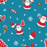 Seamless Christmas pattern. New Year pattern with Santa Claus, Christmas tree, ice cream, candy and candy. Vector vector illustration Seamless Christmas pattern. New Year pattern with Santa Claus, Christmas tree, ice cream, candy and candy. Vector vector illustration