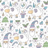 Seamless Colored Christmas Pattern With Sheep Stock Photo