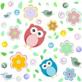 Seamless Colourful Owl Pattern For Kids Stock Images