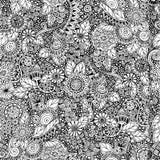Seamless floral retro doodle black and white