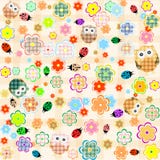 Seamless Flower And Owl Background. Vector Pattern Stock Images