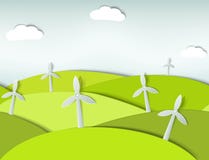 Seamless Landscape With Wind Turbines Stock Photography