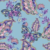 Seamless pattern with abstract fantasy flowers and leaves Paisley or Damask jacobean style Watercolor Gouache vector illustration Seamless pattern with abstract fantasy flowers and leaves Paisley or Damask jacobean style Watercolor Gouache vector illustration