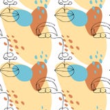 Seamless pattern with abstract shapes and woman face.Outline sketch of woman portrait: lips; nose; eye; eyelashes. vector illustration Seamless pattern with abstract shapes and woman face.Outline sketch of woman portrait: lips; nose; eye; eyelashes. vector illustration