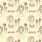 Seamless pattern with African women in scarf, palms and inscription `africa`. vector illustration Seamless pattern with African women in scarf, palms and inscription `africa`. vector illustration