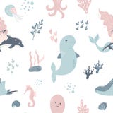 Seamless pattern baby print with cute dolphins royalty free illustration Seamless pattern baby print with cute dolphins royalty free illustration