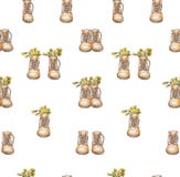Seamless pattern brown shoes shoes pair and separately with dandelions inside on white background isolated vector illustration Seamless pattern brown shoes shoes pair and separately with dandelions inside on white background isolated vector illustration