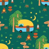 Seamless pattern with camping trailer in the night - vector illustration, eps vector illustration Seamless pattern with camping trailer in the night - vector illustration, eps vector illustration