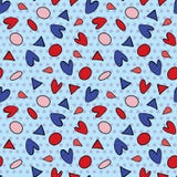 Seamless pattern with circles, triangles and hearts romantic elements on the sky blue background. . stock illustration Seamless pattern with circles, triangles and hearts romantic elements on the sky blue background. . stock illustration