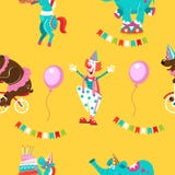 Seamless pattern. Circus animals, circus artists. Bright pattern stock illustration Seamless pattern. Circus animals, circus artists. Bright pattern stock illustration