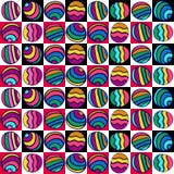 Seamless pattern of colorful circles on the colored squares, hand-drawn. Summer background. vector illustration Seamless pattern of colorful circles on the colored squares, hand-drawn. Summer background. vector illustration