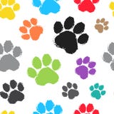 Seamless pattern with colorful silhouette animal paw track. Vector illustration stock illustration Seamless pattern with colorful silhouette animal paw track. Vector illustration stock illustration
