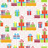 Seamless pattern of colorful stylized gift boxes and dots on a w royalty free illustration Seamless pattern of colorful stylized gift boxes and dots on a w royalty free illustration