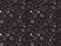 Seamless pattern. Cosmic objects set. Hand drawn vector doodles. Rockets, planets, constellations, ufo, stars, etc royalty free illustration Seamless pattern. Cosmic objects set. Hand drawn vector doodles. Rockets, planets, constellations, ufo, stars, etc royalty free illustration