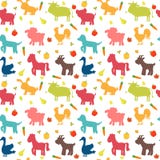 Seamless pattern with farm animals, vegetables, leaves and fruits. Cute background stock illustration Seamless pattern with farm animals, vegetables, leaves and fruits. Cute background stock illustration