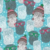 Seamless pattern with hipster polar owls royalty free illustration Seamless pattern with hipster polar owls royalty free illustration