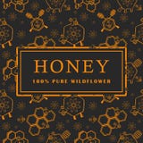 Seamless pattern with honey, bee and flowers. Design elements. Vector illustrations