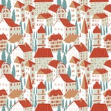 Seamless pattern with houses. Cute city vector illustration. Arc stock illustration Seamless pattern with houses. Cute city vector illustration. Arc stock illustration