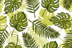 Seamless pattern with leaves monstera, palm trees. Tropical background. Texture for wallpaper, postcards, fabric, paper, printing. Stock Photography Seamless pattern with leaves monstera, palm trees. Tropical background. Texture for wallpaper, postcards, fabric, paper, printing. Stock Photography