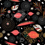 Seamless Pattern Of Leaves And Ornamental Fish Royalty Free Stock Image Seamless Pattern Of Leaves And Ornamental Fish Royalty Free Stock Image
