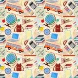 Seamless Pattern On A School Theme, The Association For Educational Institutions, The Background Is Isolated Stock Photo