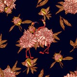Seamless pattern with peony and flamingo. royalty free illustration Seamless pattern with peony and flamingo. royalty free illustration