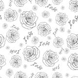 Seamless pattern of roses. Stylish wallpaper with falling colors and inscriptions. vector illustration Seamless pattern of roses. Stylish wallpaper with falling colors and inscriptions. vector illustration