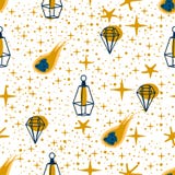 Seamless pattern with a lamp stars comet on a white background - vector illustration, eps stock illustration Seamless pattern with a lamp stars comet on a white background - vector illustration, eps stock illustration