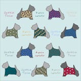 Seamless pattern of stylized dog breeds scotch terrier dressed in a sweater. stock illustration Seamless pattern of stylized dog breeds scotch terrier dressed in a sweater. stock illustration