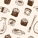 Seamless pattern Sushi rolls and japanese seafood l with salmon, smoked eel, selective food vector. stock illustration Seamless pattern Sushi rolls and japanese seafood l with salmon, smoked eel, selective food vector. stock illustration