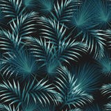 Seamless pattern with tropical leaves. Bright green palm leaves on the black background.
