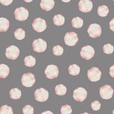 Seamless pattern with the watercolor pink spots (blots) hand drawn on a grey background