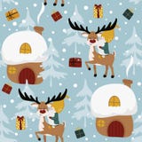 Seamless Pattern With A Deer And A Gnome - Vector Illustration, Eps Royalty Free Stock Photo