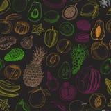 Seamless Pattern With Colored Fruits On Black Background Stock Images Seamless Pattern With Colored Fruits On Black Background Stock Images