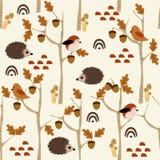 Seamless Pattern With Hedgehog And Acorn In Forest - Vector Illustration, Eps Royalty Free Stock Images