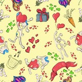 Seamless Pattern With Rabbits On Valentine`s Day Yellow Backgrou Royalty Free Stock Photo