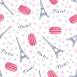 Seamless Pattern With Tasty Macaroons, Eiffel Tower, Paris And Dots Royalty Free Stock Images Seamless Pattern With Tasty Macaroons, Eiffel Tower, Paris And Dots Royalty Free Stock Images