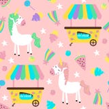 Seamless Pattern With Unicorn And Ice Cream Truck - Vector Illustration, Eps Stock Image Seamless Pattern With Unicorn And Ice Cream Truck - Vector Illustration, Eps Stock Image