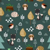 Seamless Pattern With Wolf And Owl In Forest - Vector Illustration, Eps Royalty Free Stock Photography Seamless Pattern With Wolf And Owl In Forest - Vector Illustration, Eps Royalty Free Stock Photography
