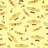 Seamless pattern with sombreros, mustaches, maracas and paper flags royalty free illustration Seamless pattern with sombreros, mustaches, maracas and paper flags royalty free illustration