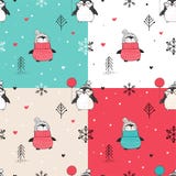 Seamless patterns set with hand drawn penguins royalty free illustration Seamless patterns set with hand drawn penguins royalty free illustration
