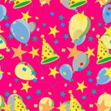 Seamless repeating pattern of balloons, caps, confetti vector illustration Seamless repeating pattern of balloons, caps, confetti vector illustration