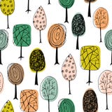 Seamless texture with hand drawn trees. Endless hand drawn autumn pattern. Template for design textile, fabric, backgrounds. royalty free illustration Seamless texture with hand drawn trees. Endless hand drawn autumn pattern. Template for design textile, fabric, backgrounds. royalty free illustration