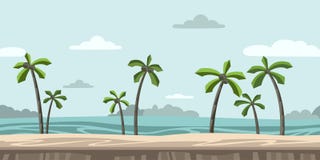 Seamless unending background for arcade game. Sandy beach with palm trees and clouds in the blue sky. Vector royalty free illustration Seamless unending background for arcade game. Sandy beach with palm trees and clouds in the blue sky. Vector royalty free illustration
