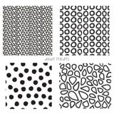Seamless vector doodle textures set of 4. Repeating backgrounds of black and white triangles, dots, mosaic shape vector illustration Seamless vector doodle textures set of 4. Repeating backgrounds of black and white triangles, dots, mosaic shape vector illustration