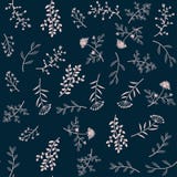 Seamless vector herbal pattern. Doodle flowers ornament in retro style Stock Photo Seamless vector herbal pattern. Doodle flowers ornament in retro style Stock Photo