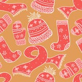 Seamless warm winter pattern. Background with winter knitted elements. Holidays backdrop. Stock Photos Seamless warm winter pattern. Background with winter knitted elements. Holidays backdrop. Stock Photos